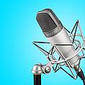 Silbernes Studiokondensatormikrofon mit Podcast-Wort