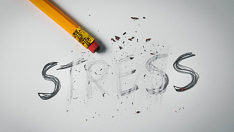 Das Wort Stress wird wegradiert | © ronstik - stock.adobe.com Das Wort Stress wird wegradiert