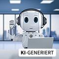 Lächelnder und winkender Roboter mit einem Laptop