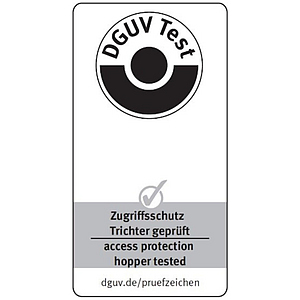 DGUV Test Prüfzeichen Zugriffsschutz Trichter geprüft | © DGUV Test DGUV Test Prüfzeichen Zugriffsschutz Trichter geprüft