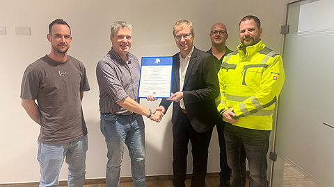 B. Rosa (Techn. Leiter), K. Clemens (zust. Aufsichtsperson), T. Keller (Geschäftsführer), M. Stausebach (Betriebsleiter), D. Epping (Fachkraft für Arbeitssicher