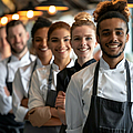 Selbstbewusstes multiethnisches Restaurantpersonal kommt zusammen | © Yuliia - stock.adobe.com, generiert mit KI Selbstbewusstes multiethnisches Restaurantpersonal kommt zusammen
