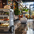 Ein autonomer Roboter im Restaurant liefert Essen an die Tische der Besucher. | © Pihta - stock.adobe.com, KI-generiert Ein autonomer Roboter im Restaurant liefert Essen an die Tische der Besucher.