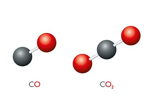 Preview: Kohlenmonoxid-CO- und Kohlendioxid-CO2-Molekülmodelle und chemische Formeln BEARBEITET